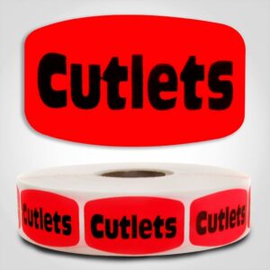 Cutlets Label Dayglo Red Sticker on a roll of 1000 permanent adhesive