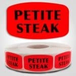 Petite Steak Label Dayglo Red Sticker on a roll of 1000 permanent adhesive