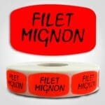 Filet Mignon Label Dayglo Red Sticker on a roll of 1000 permanent adhesive