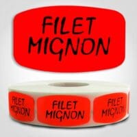 Filet Mignon Label Dayglo Red Sticker on a roll of 1000 permanent adhesive