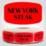 New York Steak Label Dayglo Red Sticker on a roll of 1000 permanent adhesive