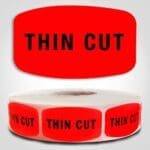 Thin Cut Label Dayglo Red Sticker on a roll of 1000 permanent adhesive