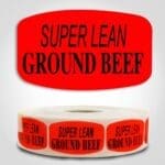 Super Lean Ground Beef Label Dayglo Red Sticker on a roll of 1000 permanent adhesive