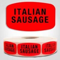 Italian Sausage Label Dayglo Red Sticker on a roll of 1000 permanent adhesive