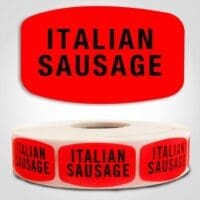 Italian Sausage Label Dayglo Red Sticker on a roll of 1000 permanent adhesive