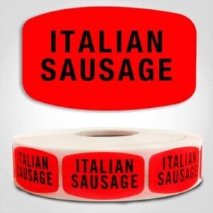 Italian Sausage Label Dayglo Red Sticker on a roll of 1000 permanent adhesive