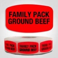 Family Pack Ground Beef Label Dayglo Red Sticker on a roll of 1000 permanent adhesive
