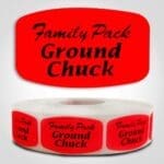 Family Pack Ground Chuck Label Dayglo Red Sticker on a roll of 1000 permanent adhesive