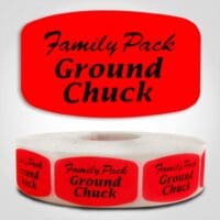 Family Pack Ground Chuck Label Dayglo Red Sticker on a roll of 1000 permanent adhesive