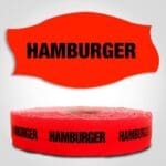 Hamburger Label Dayglo Red Sticker on a roll of 1000 permanent adhesive