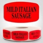 Mild Italian Sausage Label Dayglo Red Sticker on a roll of 1000 permanent adhesive