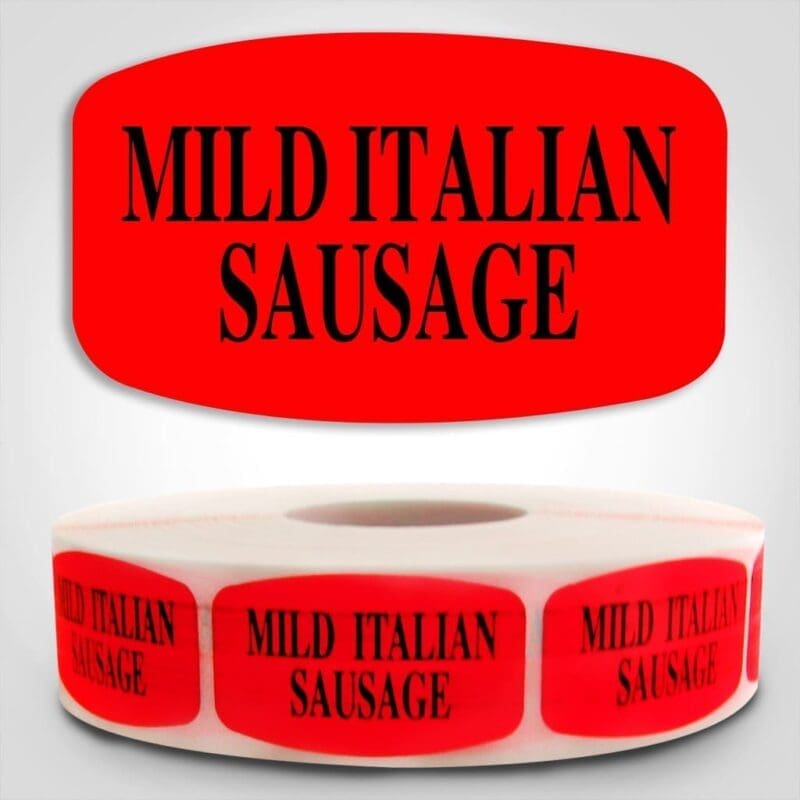 540286-1 Mild Italian Sausage Label Dayglo Red Sticker on a roll of 1000 permanent adhesive