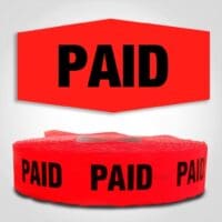 Paid Label Dayglo Red Sticker on a roll of 1000 permanent adhesive