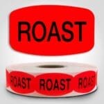 Roast Butcher Label Dayglo Red Sticker on a roll of 1000 permanent adhesive