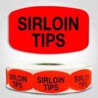 Sirloin Tips Label Dayglo Red Sticker on a roll of 1000 permanent adhesive