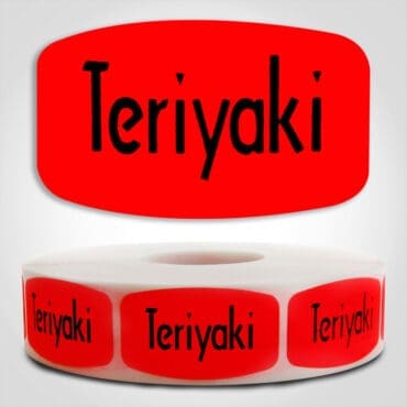 Teriyaki Label Dayglo Red Sticker on a roll of 1000 permanent adhesive
