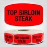 Top Sirloin Steak Label Dayglo Red Sticker on a roll of 1000 permanent adhesive