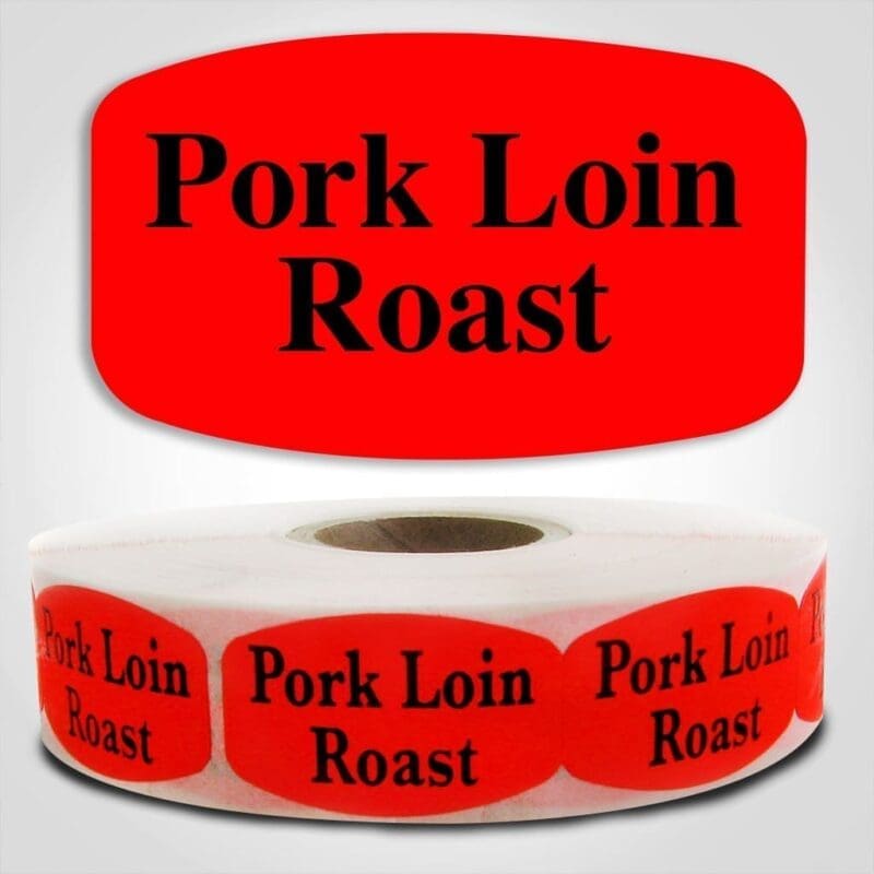 Pork Loin Roast Label Dayglo Red Sticker on a roll of 1000 permanent adhesive