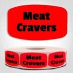 Meat Cravers Label Dayglo Red Sticker on a roll of 1000 permanent adhesive