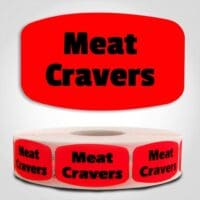 Meat Cravers Label Dayglo Red Sticker on a roll of 1000 permanent adhesive