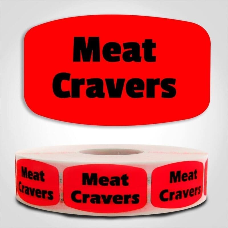 Meat Cravers Label Dayglo Red Sticker on a roll of 1000 permanent adhesive