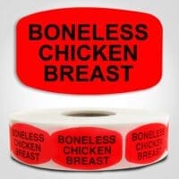 Boneless Chicken Breast Label Dayglo Red Sticker on a roll of 1000 permanent adhesive