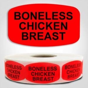 Boneless Chicken Breast Label Dayglo Red Sticker on a roll of 1000 permanent adhesive