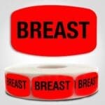 Chicken Breast Label Dayglo Red Sticker on a roll of 1000 permanent adhesive