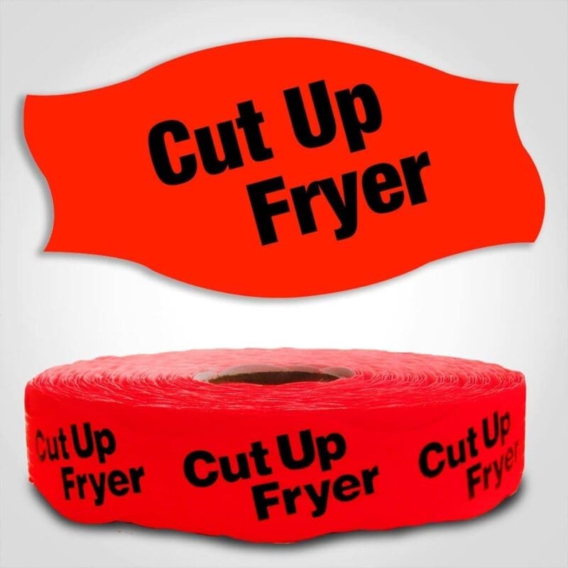 550020-1 Cut Up Fryer Label Dayglo Red Sticker on a roll of 1000 permanent adhesive
