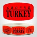 Ground Turkey Label Dayglo Red Sticker on a roll of 1000 permanent adhesive