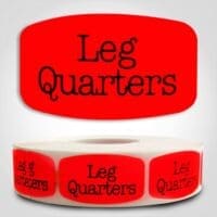 Leg Quarters Label Dayglo Red Sticker on a roll of 1000 permanent adhesive