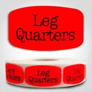 Leg Quarters Label Dayglo Red Sticker on a roll of 1000 permanent adhesive