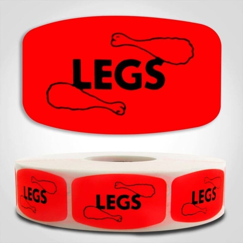 Chicken Legs Label Dayglo Red Sticker on a roll of 1000 permanent adhesive