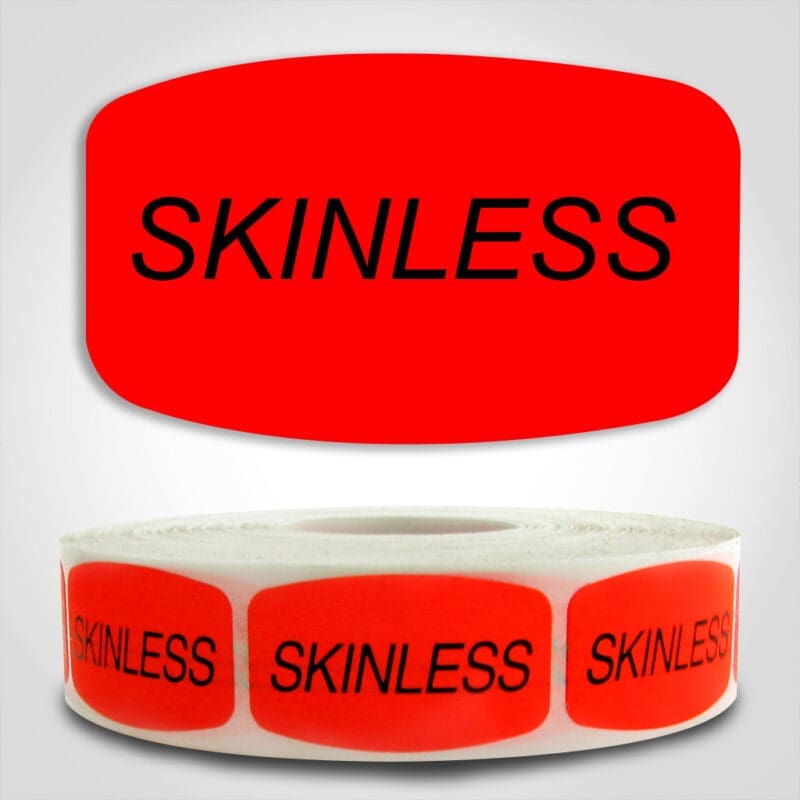 550040-1 Skinless Butcher Label Dayglo Red Sticker on a roll of 1000 permanent adhesive