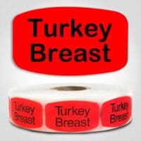 Turkey Breast Label Dayglo Red Sticker on a roll of 1000 permanent adhesive