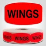 Chicken Wings Label Dayglo Red Sticker on a roll of 1000 permanent adhesive