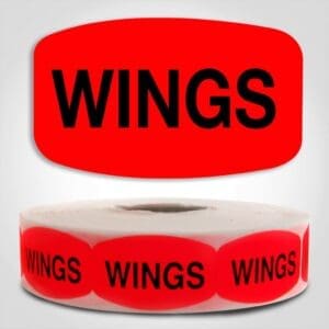 Chicken Wings Label Dayglo Red Sticker on a roll of 1000 permanent adhesive