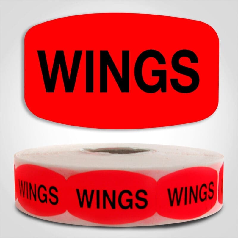 Chicken Wings Label Dayglo Red Sticker on a roll of 1000 permanent adhesive