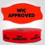 Wic Approved Label Dayglo Red Sticker on a roll of 1000 permanent adhesive