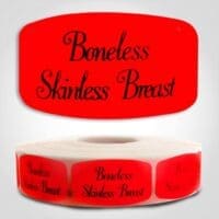 Boneless Skinless Breast Label Dayglo Red Sticker on a roll of 1000 permanent adhesive