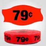 79 cents pricing Label Red Dayglo Sticker on a roll of 1000 labels, reads 79 cents in black print on red label