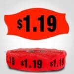 $1.19 Pricing Label Red Dayglo Sticker on a roll of 1000 labels, reads $1.19 in black print on red label