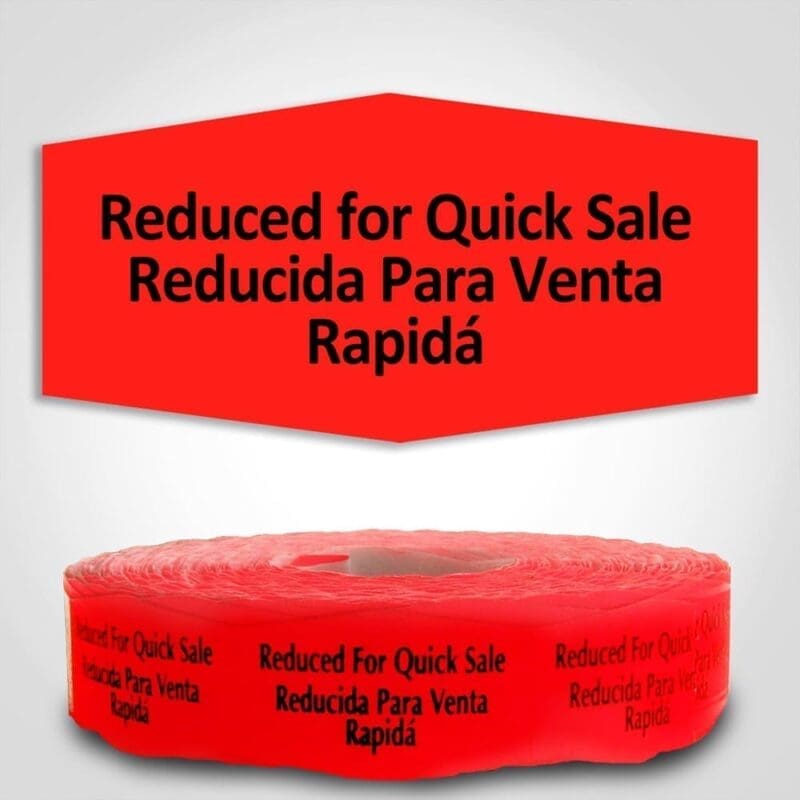 Reduced for Quick Sale Spanish translation Label Red Dayglo Sticker on a roll of 1000 labels