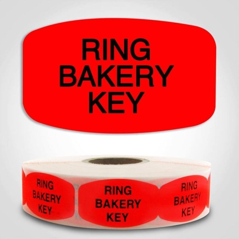 Ring Bakery Key Label Red Dayglo Sticker on a roll of 1000 labels