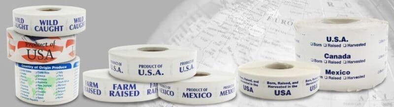 Country of origin stickers for identifying origins of food 