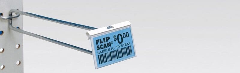 Peg hook on retail shelving with flip scan cover