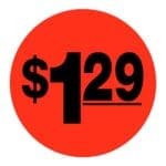 $1.29 sticker black and red pricing label