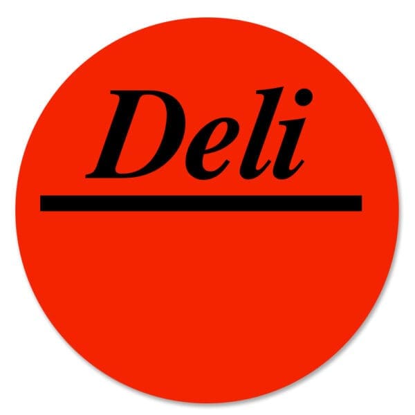Deli label with room to write black text on red round label