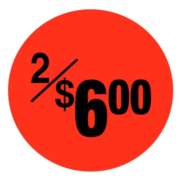 2 for $6.00 sticker black and red pricing label