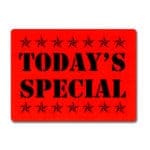 Today's special label rectangle red sticker with black print